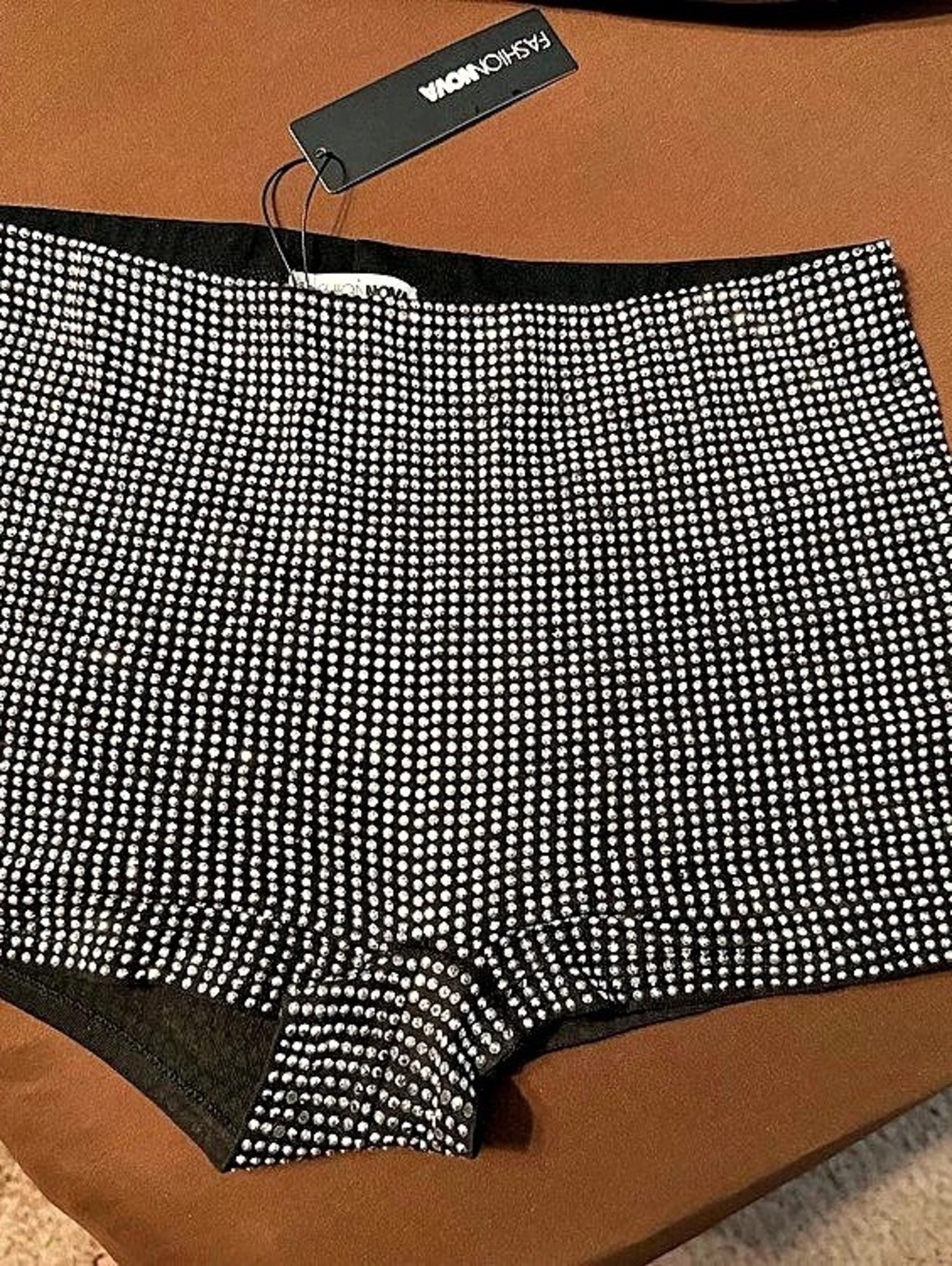 Fashion Nova Rhinestone High Waist Shorts in Black & Silver NWT